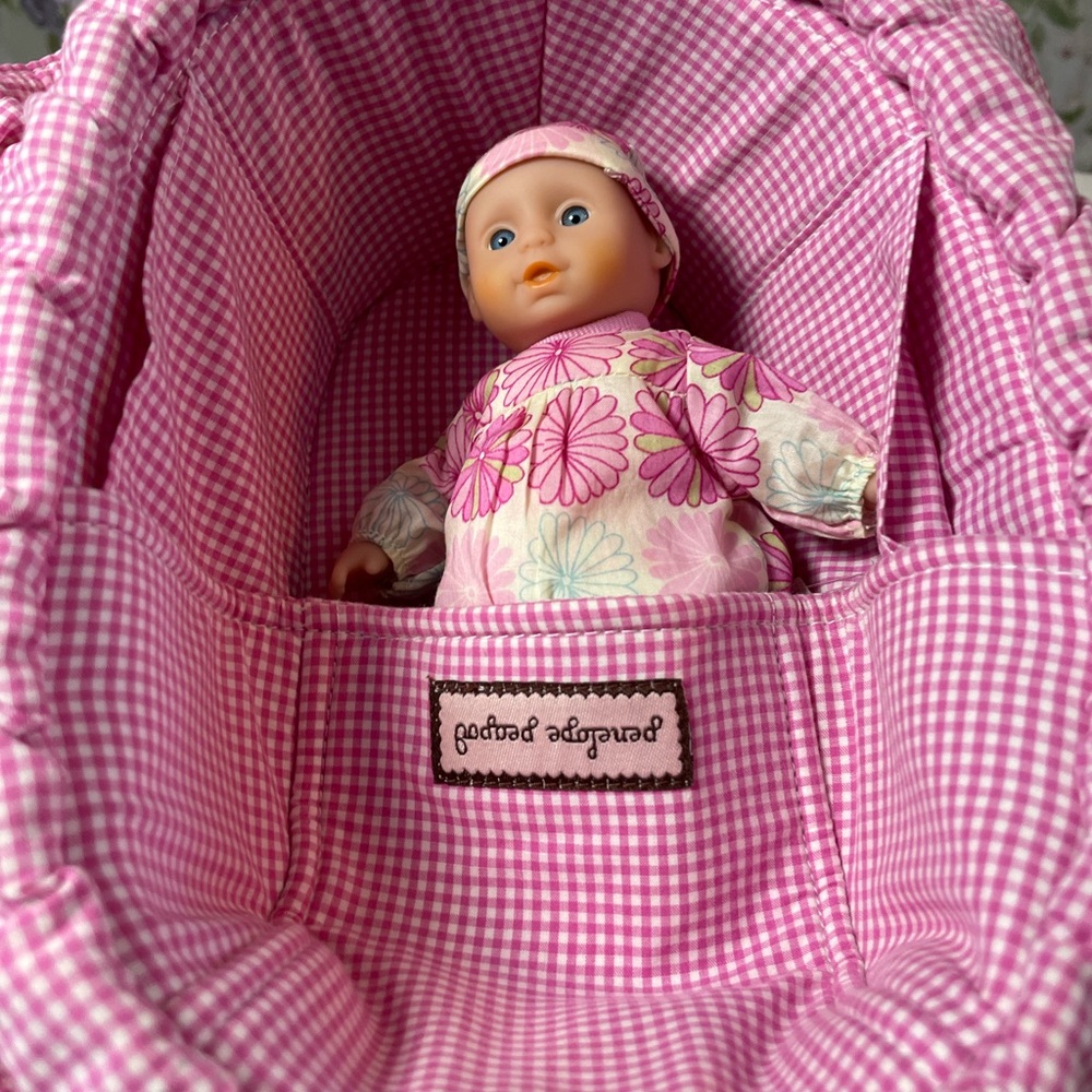 Penelope Peapod, Pink Gingham Doll with plush  Carrier/Purse
